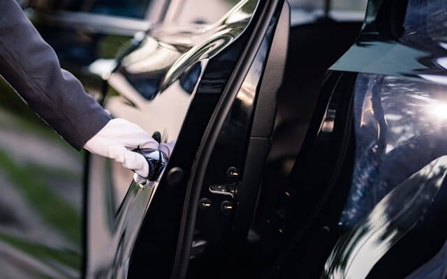 Switzerland City Transfer. Chauffeur openign the door